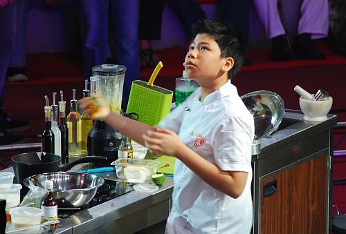 Junior MasterChef Kyle prepares his dream dish, Asian fusion shrimp and scallops at the Junior MasterChef Pinoy Edition The Lice Cook-off