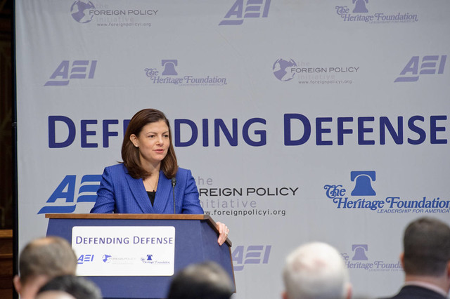 Senator Ayotte addressing the Defending Defense Forum on Capitol Hill