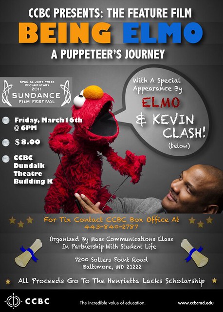 Elmo and Kevin Clash bring “Being Elmo: A Puppeteer’s Journey” to CCBC Dundalk (View trailer at http://www.beingelmo.com/trailer.html)