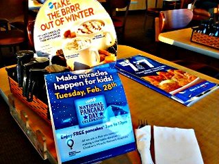 Enjoy FREE pancakes* 7am to 10pm, Tues., 2/28/12, *Dine-in only... and consider making a donation to the Childrens Miracle Network Hospitals®