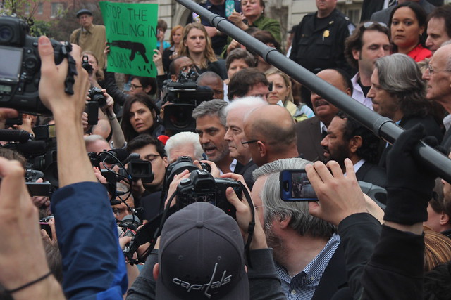 George Clooney talking at Sudanese embassy protest