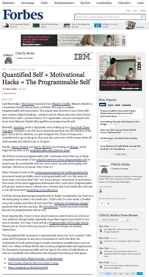 Forbes: Quantified Self + Motivational Hacks = The Programmable Self (1.25.2012)