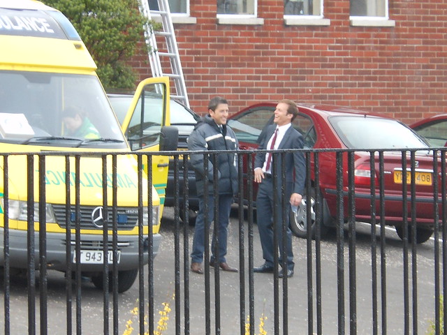 Waterloo Road 5/4/12 - Jason Done (Tom Clarkson) and ALEC Newman (Michael Byre) on set filming