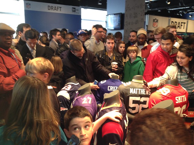 Fans gather to view the jerseys