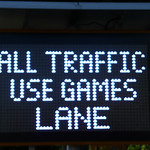 UK Traffic Sign: All Traffic Use Games Lane