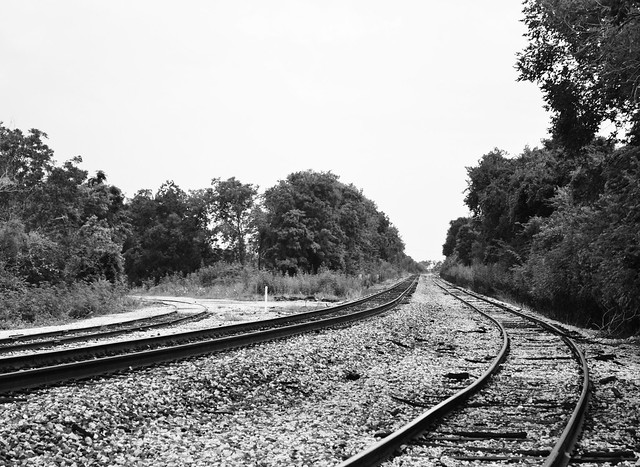 Just North of Downtown Hempstead, Abandoned Right-of-Way Curves to the West (left), Toward Brenham, Texas. 1207131136BW
