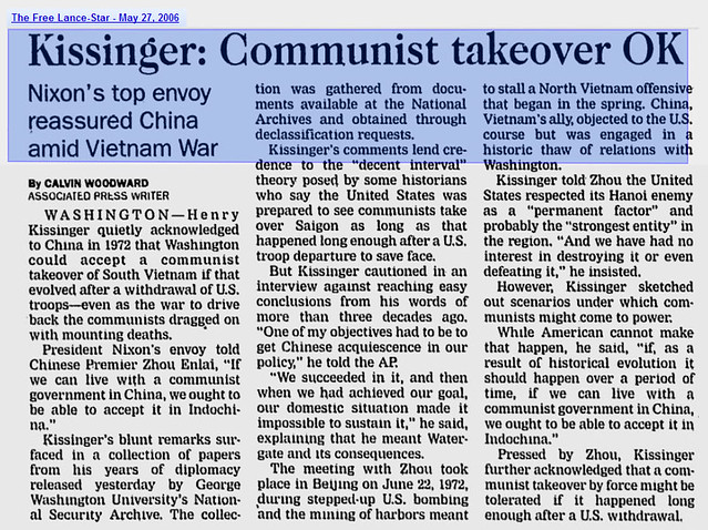 KISSINGER: Communist Takeover OK  - The Free Lance-Star - May 27, 2006