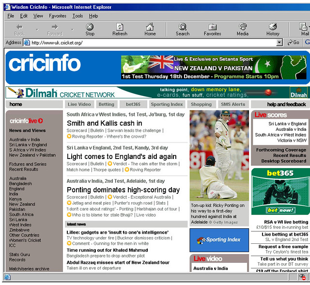 CricInfo screengrab from December 2003