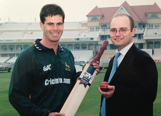 Andrew Hall with Jason Gallian at the launch of Cricinfos sponsorship of Nottinghamshire Outlaws - 2000