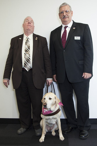 Michael Hingson, his guide dog Africa, and Ed Vasil of JJC