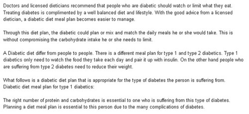 Diabetic diet menu