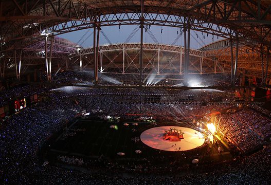 (3 of 6) Katy Perry has entertained the crowds during the Super Bowl halftime show -  in the US - in a spectacular performance featuring dancing sharks and a giant mechanical lion.