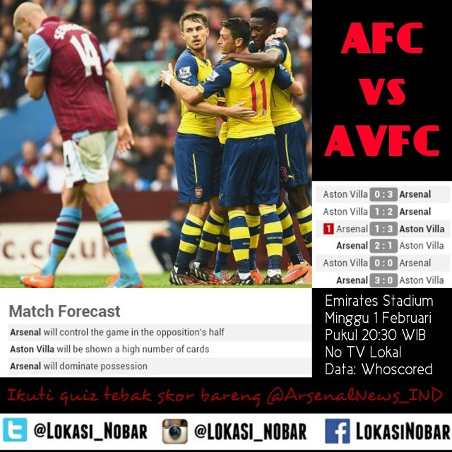 Lokasi Nobar: Next match (quiz): Arsenal vs Aston Villa cc @arsenalnews_ind