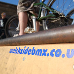 welshside bmx sticker on a ramp at the knap skatepark, Barry