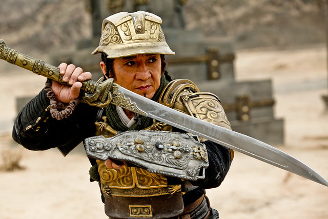 The fierce appearance of Jackie Chan with his blade