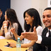 Macedonian law student reacts during a discussion with World Bank Group President Jim Yong Kim and participants from the Roma Education Fund