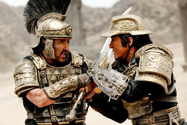 The blades of Jackie Chan and John Cusack clash