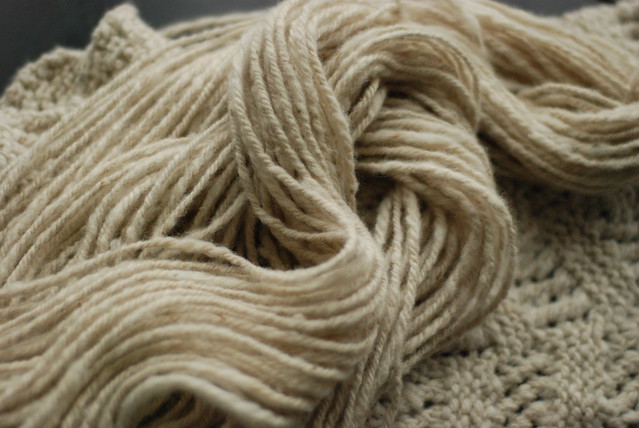 Handspun 3-ply natural white shetland wool yarn and scarf