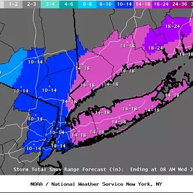 NEW YORK (MANHATTAN): .BLIZZARD WARNING IN EFFECT FROM 1 PM MONDAY TO MIDNIGHT EST TUESDAY NIGHT.  THE NATIONAL WEATHER SERVICE IN NEW YORK HAS ISSUED A BLIZZARD WARNING.WHICH IS IN EFFECT FROM 1 PM MONDAY TO MIDNIGHT EST TUESDAY NIGHT. THE BLIZZ