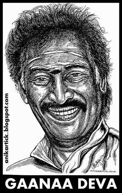 DEVA Music Director - One of the Tamil Popular Music Composers in Tamil Nadu,Also Known for Singing Gana Songs and first introduced Tamil Gana Songs into Tamil films - Portrait art by Artist Anikartick,Chennai
