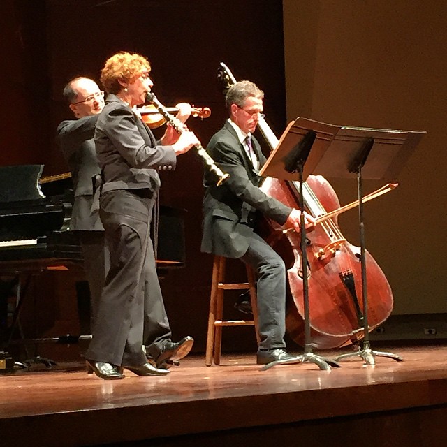 Mikhail Shmidt (violin), Laura DeLuca (clarinet), and Jonathan Green (double base) perform Dybbuk Dances by David Beigelman who died in AUSCHWITZ in 1945 at the #musicofremembrance concert commemorating the #70thAnniversary of the liberation of #Auschwi