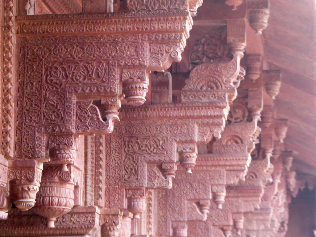 Detailed carvings at the Red Fort