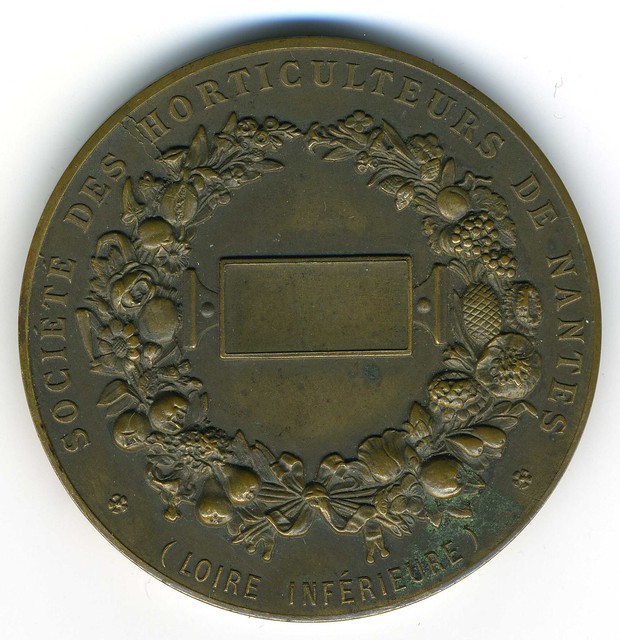 NANTES, médaille de la Société des Horticulteurs, fin du XIXe siècle, revers (photo : Gildas Salaün)