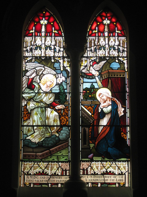 The Mrs. C. S. Perry Memorial Stained Glass Ecce Ancilla Domini Window; St Judes Church of England - Corner of Lygon, Palmerston and Keppel Streets, Carlton