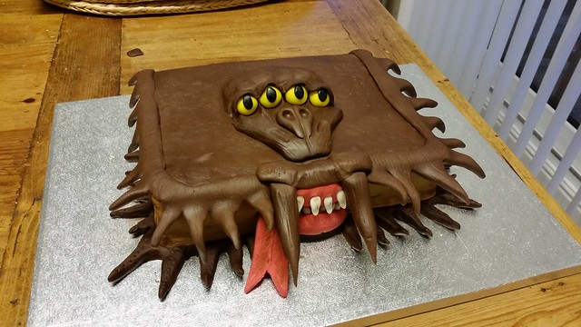 Monster Book of Monsters cake as per Harry Potter.  Prior to addition of lettering. Daughters 11 birthday