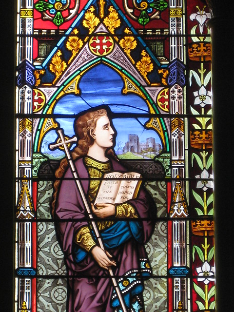 Detail of Faith in the Left-Hand Panel of the Stained Glass Chancel Window; St Judes Church of England - Corner of Lygon, Palmerston and Keppel Streets, Carlton