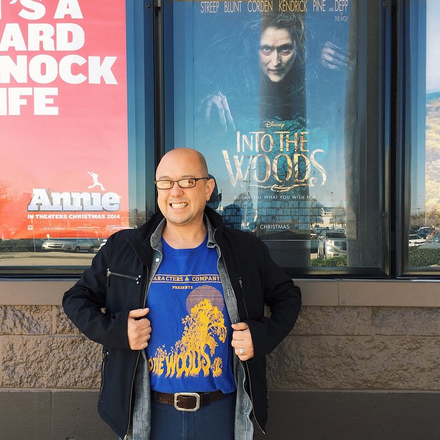 Chris is sporting his 1990 Characters & Company St. Louis INTO THE WOODSt-shirt to the 10 am showing of the film. Weve both waited a long time for this day. It was so good!