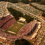 Aerial view of Carter-Finley stadium during a football game; 1983