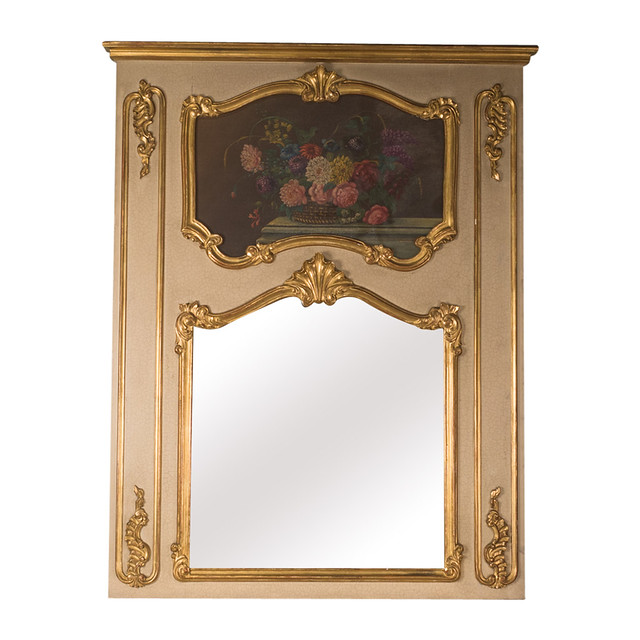 French Vintage Trumeau Mirror with Still Life Painting