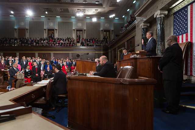 Congressman John Conyers (MI-13), the Dean of the House, administers the oath of office to Speaker Boehner.