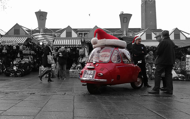 Santa in a bubble car