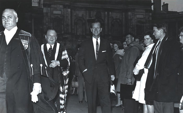 1962: HRH arriving for the LORD MOUNTBATTEN Lecture, Old College, October 1962