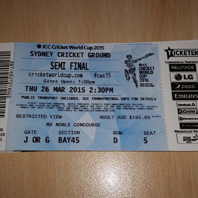 #tickets for #semi #final #india vs #Australia #sydney #cricket #ground #world #cup #2015 #cricketworldcup2015