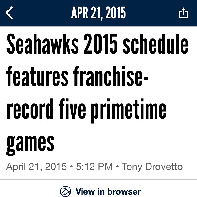 Seahawks 2015 schedule features franchise-record five primetime games http://bit.ly/1K3dxMU #Seahawks4life #GoHawks #Spiritof12 #12man #WeAre12 #2015NFLSeason #NFL #Schedule #Seahawks #ImIn