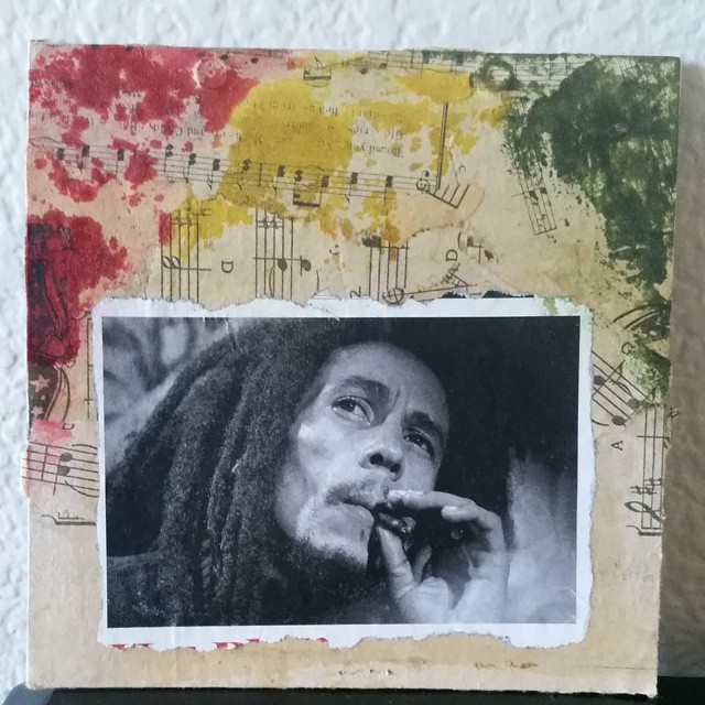A NEW piece  6inchx6inch mixed media on chipboard.  Ill be posting it on my website later on tonight for 15$ if you are intereated prior email me sikstar.art@gmail.com  Www.sikstar-art.com  #bobmarley #music #life #love #jamaica #cannabis #follow #followm