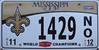 New Orleans Saints World Champions License Plate (Mississippi) Football NFL