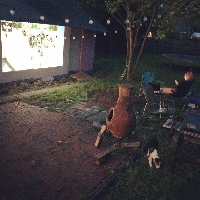 Inaugural tiki shed movie night to catch up on WALKING DEAD!