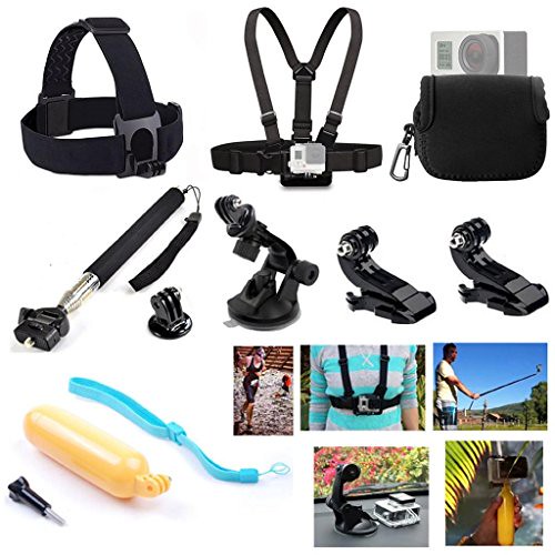GOGOING 8-in-1 Accessories Kit for Gopro Hero4 Black/Silver Hero HD 3+/3/2/1 Camera, Head Belt Strap Mount+ Chest Belt Strap Mount+ Extendable Handle Monopod + Car Suction Cup Mount Holder + Floating Handle Grip + 2 PCS Tripod Mount Adapter+2 PCS Gopro Su