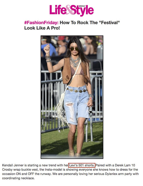 Levis KENDALL JENNER Life & Style 4/17/15