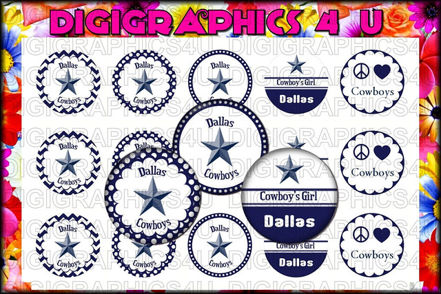 DALLAS COWBOYS NFL Football Sports Inspired 1 inch Bottle Cap Images for Hairbows, Bracelets, Jewelry, Keychains, Cupcake Toppers and More
