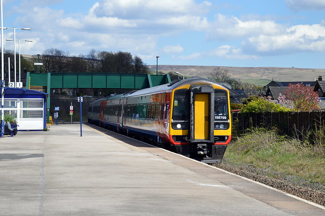 158799 heads west through Chinley with the 1R78 Norwich to LIVERPOOL Lime Street, 27th April 2015.