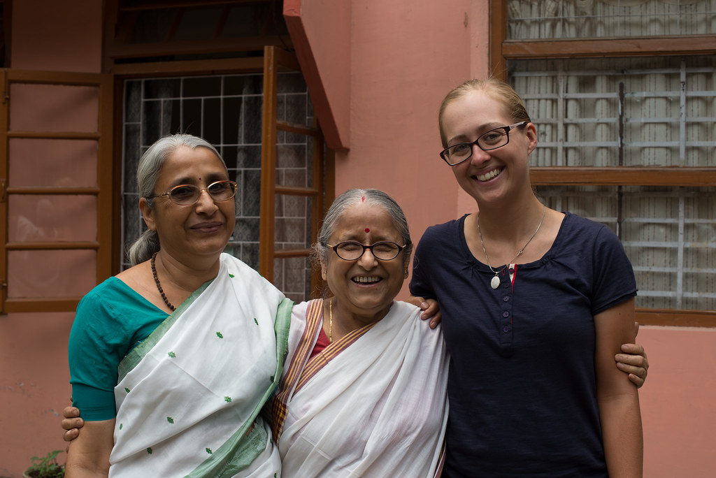 Claire with the two sisters from Assam