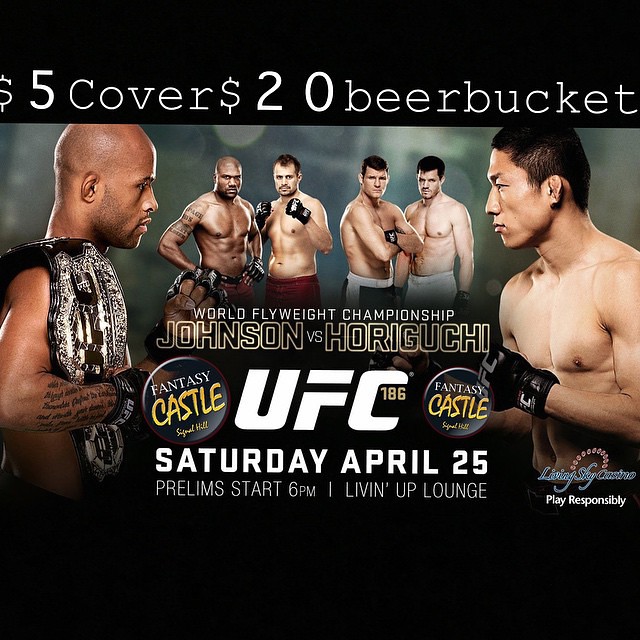 2night Watch Live UFC 186  $20 BEER buckets U call it during the UFC $5 DINNER $5 COVER Tonight after the fIGHT COUPLES IN FREE **VIP**2BOTTLE 2VIP MGR special CALL & RESERVE YOUR TABLE ALL your party in FREE 562-427-9657#fantasycastle #castlenights #fire