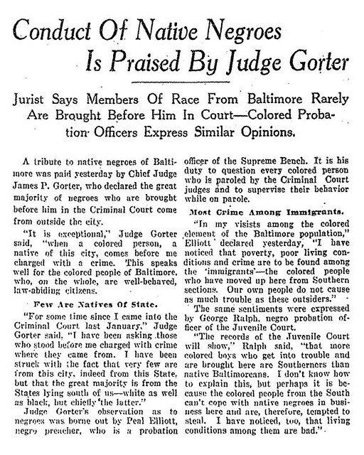 Judge James P. Gorter on outside agitators in the Baltimore Sun, 1924 October 3. Another idea with a long history.