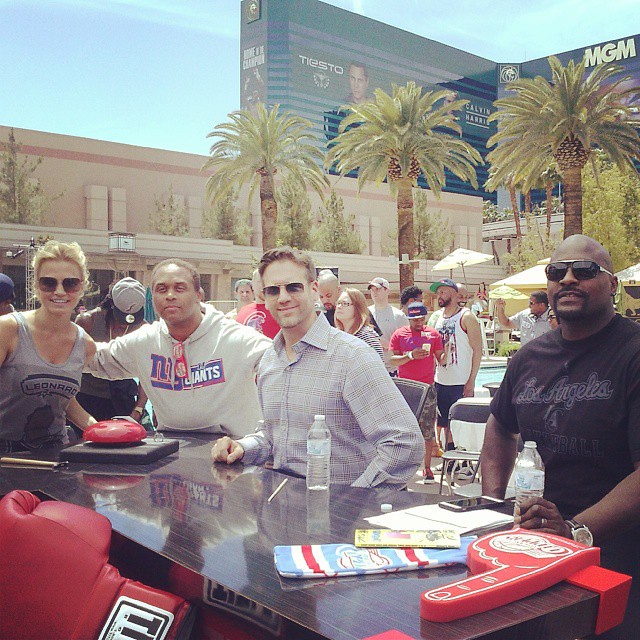 ME ON ESPNS SPORTS NATION WITH HOSTS MICHELLE BEADLE ,MAX KELLERMAN, AND NFL LEGEND MARCELLUS WILEY..@ MGM GRAND POOL