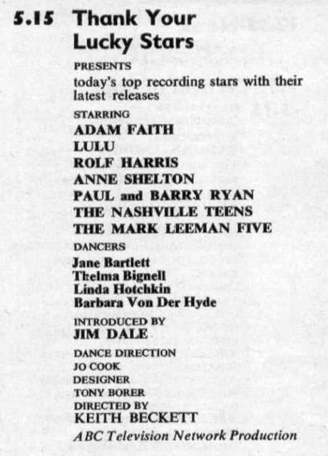 15th January 1966 - Thank Your Lucky Stars (ITV)